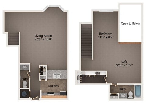 Floor plan for 1 bed, 1 bath, 1082 sqft